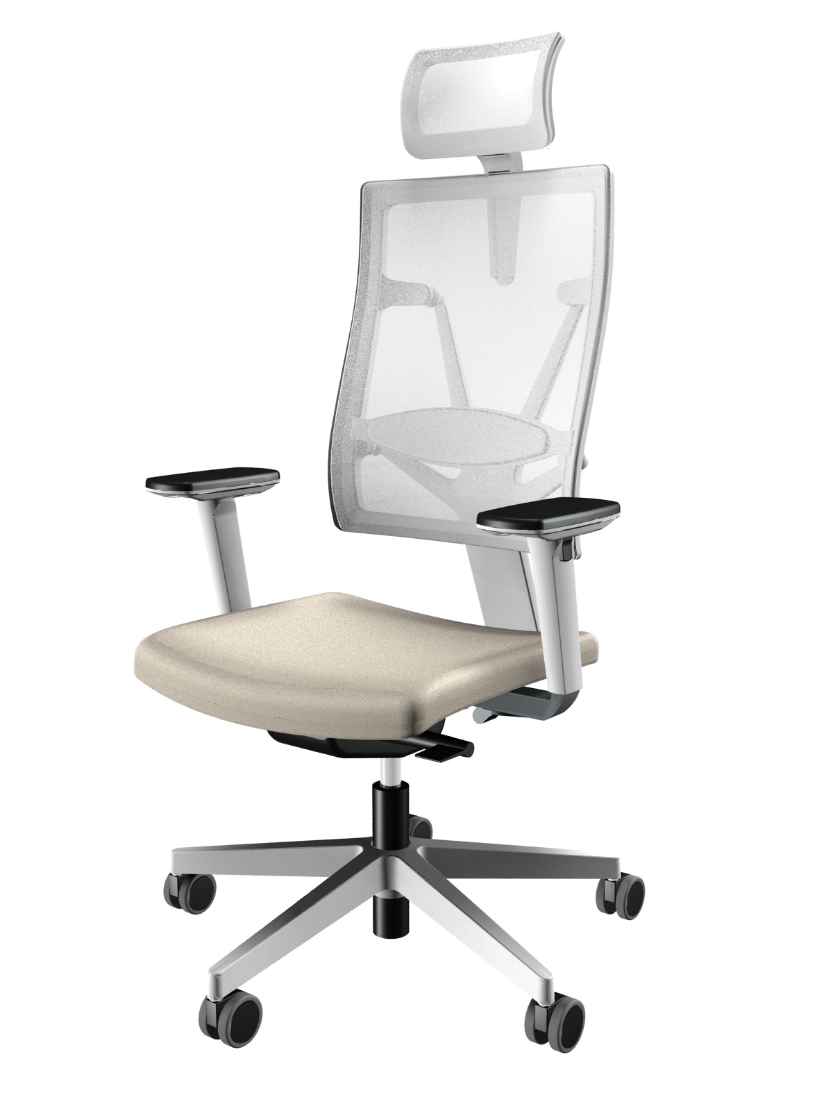 Bürodrehstuhl 4ME Mesh mit Kopfstütze, Gestell weiß, mit 2D- od. 4D-Armlehnen, Vollausstattung