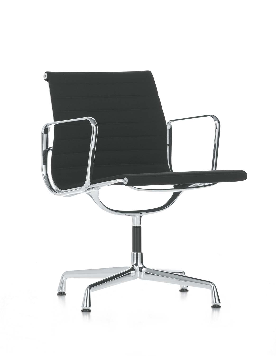 Vitra Aluminium Chair EA 108 mir Armlehne, Lederbezug in schwarz