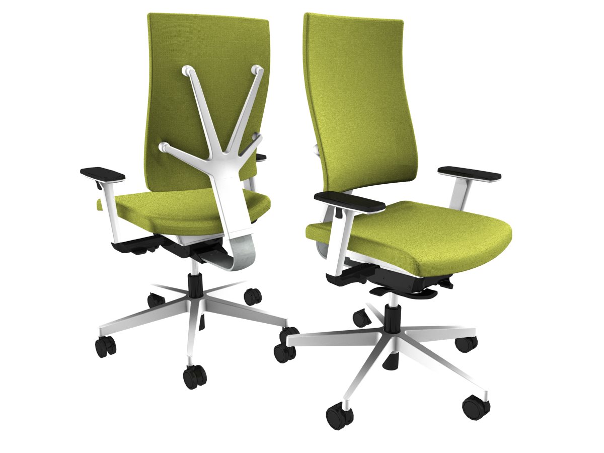 Bürodrehstuhl 4ME mit 4-D-Arml. Gestell weiß Bezug grün